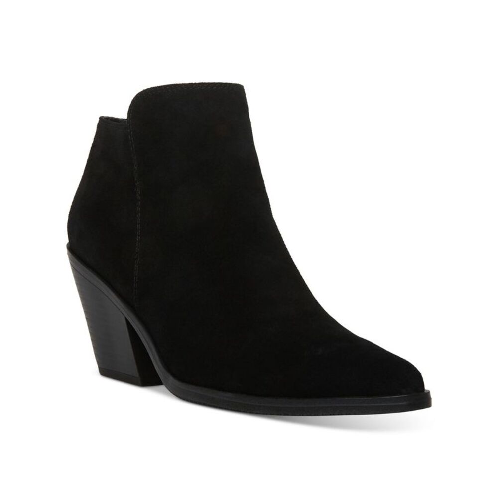 AQUA COLLEGE Womens Black Nellie Pointed Toe Stacked Heel Leather Booties 9.5 M